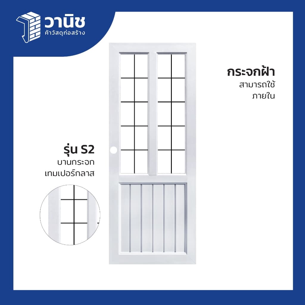 ประตู uPVC Eco-door กระจกนิรภัย ขนาด 80 x 200 ซม. แบบเจาะลูกบิด กันน้ำ กันปลวก ไม่ลามไฟ สำหรับภายในและภายนอก รูปที่ 4