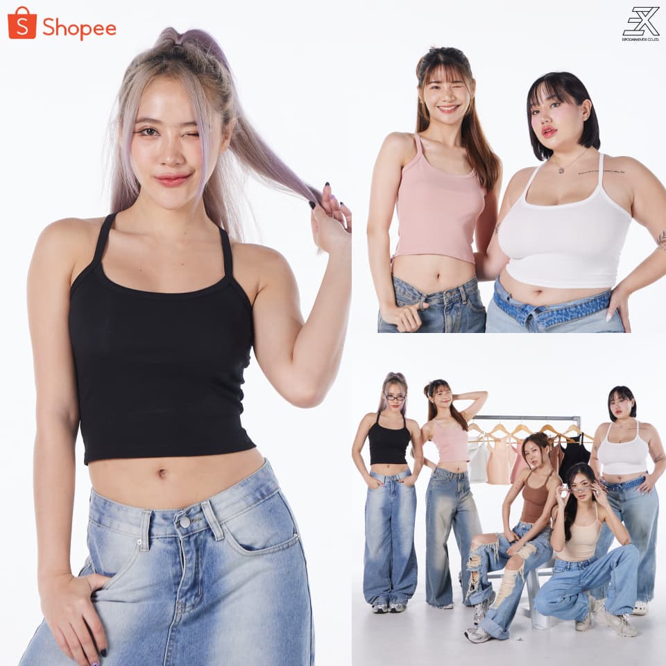 Expogarment เสื้อสายเดี่ยว ครอป ผ้ายูนิ Spandex ยืดได้ถึงรอบอก 44 นิ้ว เอวลอย spaghetti crop UN002 รูปที่ 1
