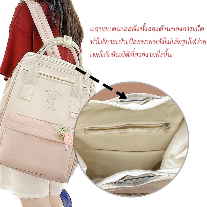เดิมเกาหลีกระเป๋าเป้สะพายหลังผู้หญิง Makaron สีสันกระเป๋านักเรียนความจุขนาดใหญ่กันน้ำเดินทางกระเป๋าเป้สะพายหลัง รูปที่ 4