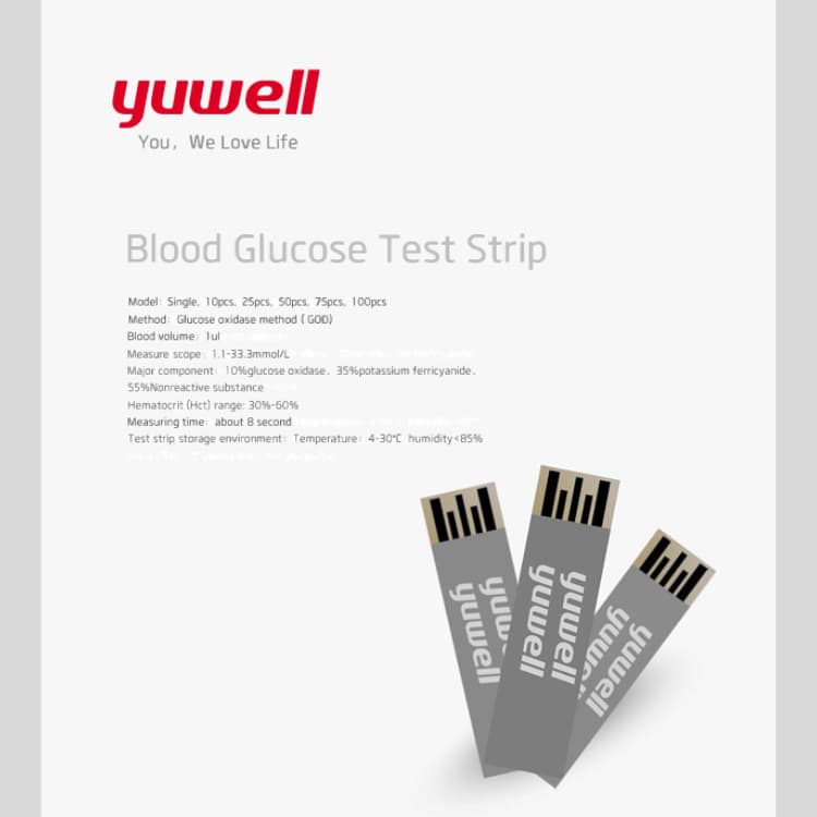 Yuwell แถบตรวจน้ำตาล ใช้กับเครื่องตรวจวัดระดับน้ำตาล Blood Glucose Test Strip บรรจุ 25 ชิ้น รูปที่ 2