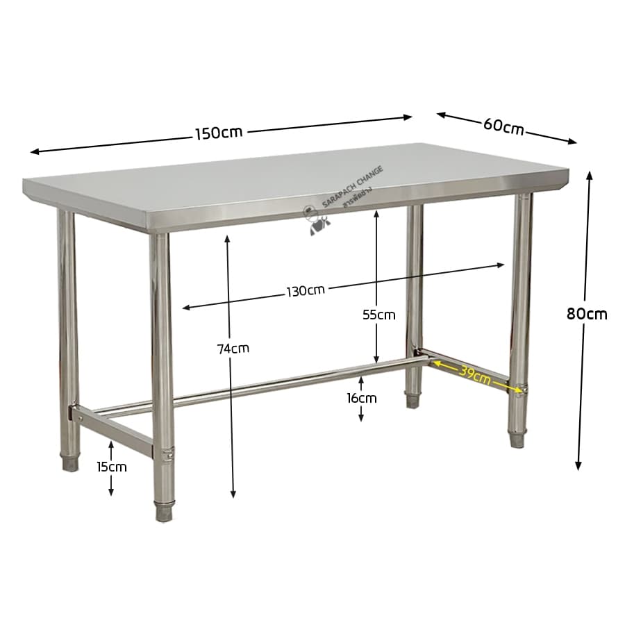 โต๊ะสแตนเลส เกรด304/201 150x60x80cm Stainless Steel Table // TB150-60-ST006 รูปที่ 2