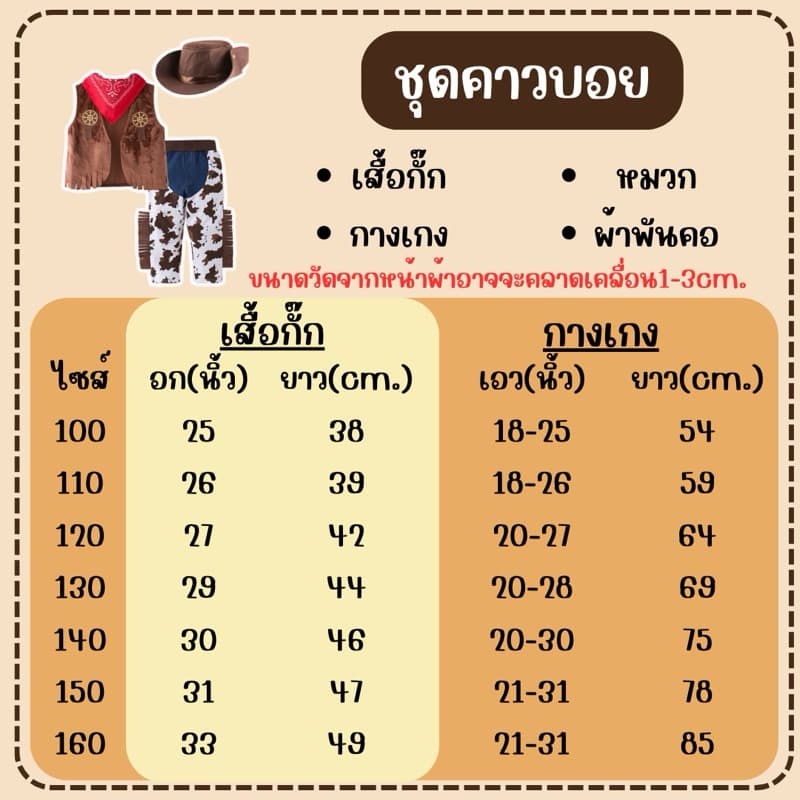 จาก กทมชุดคาวบอย คาวเกิร์ล เสื้อคาวบอย สำหรับเด็ก คาวบอย พร้อมหมวก คอสเพลย์ แฟนซี cowboy รูปที่ 2