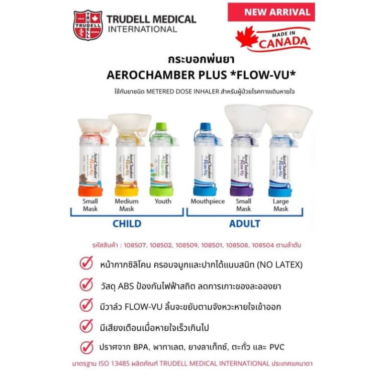 Trudal Medical AeroChamber Plus *Flow-Vu* กระบอกพ่นยา อุปกรณ์พ่นละอองยาแบบมือ มีทุกขนาด รูปที่ 3