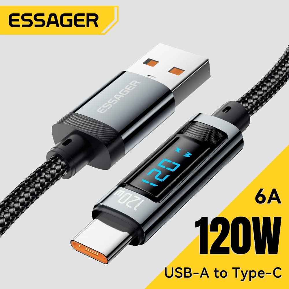Essager 6A 120W สายเคเบิล USB ถึง Type-C พร้อมจอแสดงผลแบบดิจิทัล สายชาร์จเร็ว A ถึง C สำหรับ Xiaomi รูปที่ 1