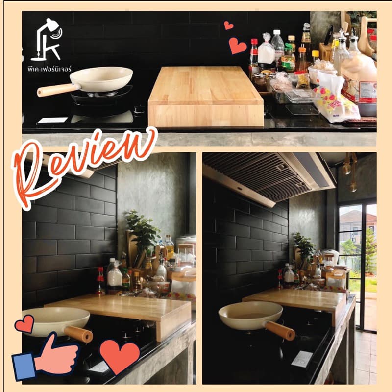 PK.FURNITURE ที่ครอบเตาไฟฟ้า 2 หัว ชั้นวางของในครัว อเนกประสงค์ ชั้นวางขวดเครื่องปรุงไม้แท้ รูปที่ 9