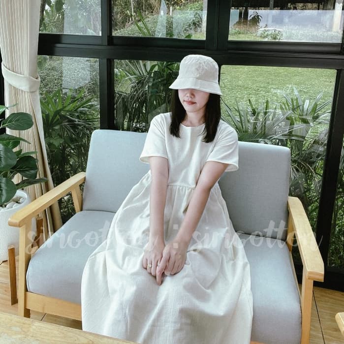 Empire waist dress : เดรสผ้าฝ้ายฟอกนุ่ม เชือกผูกปรับเข้ารูป มีกระเป๋าล้วง รูปที่ 1