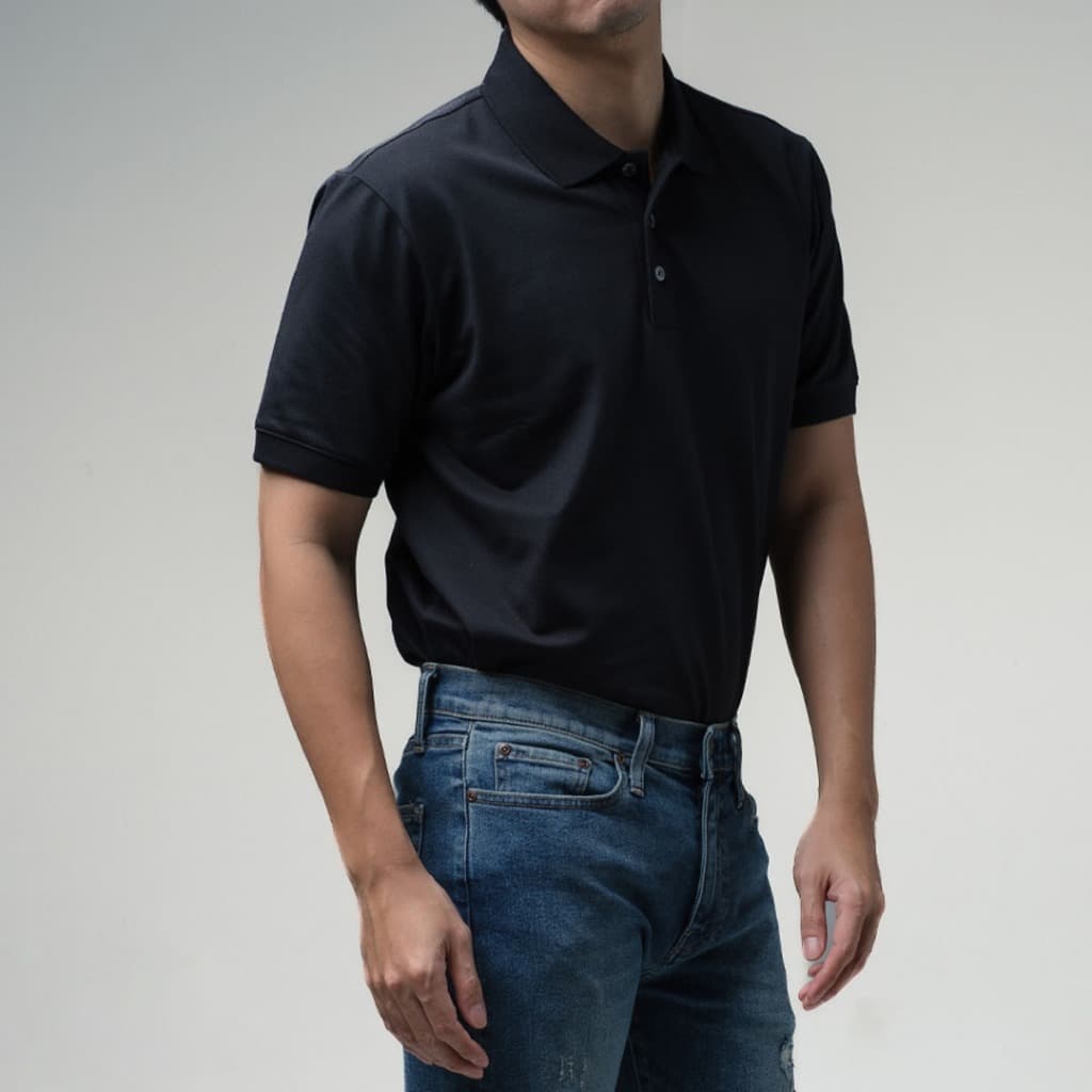 era-won เสื้อโปโล แขนสั้น ทรงสลิม Polo Shirt สี Black รูปที่ 4