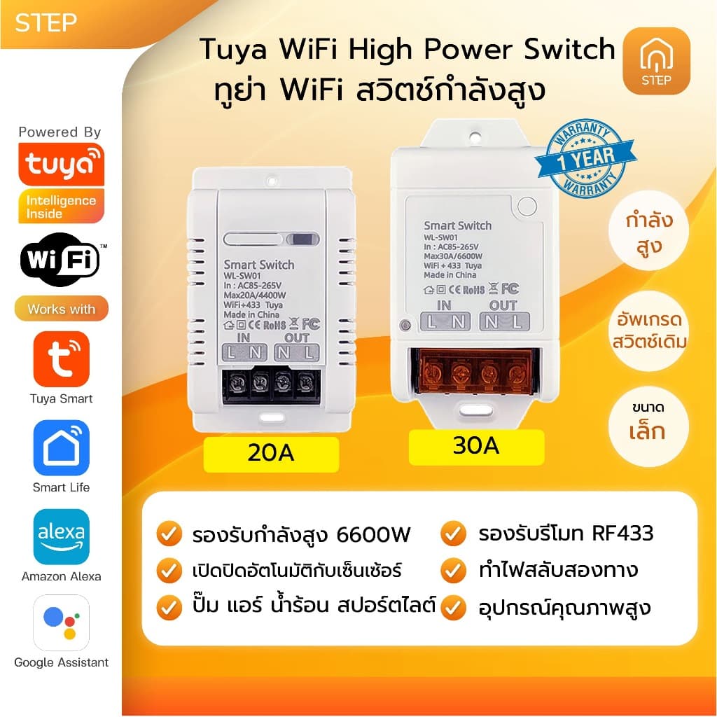 Tuya สวิตช์ไฟอัจฉริยะ WiFi Mini Switch DIY 1-4CH Dimmer Curtain หรี่ไฟ 20A 30A 2 way google alexa รูปที่ 3