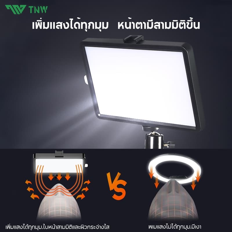 TNW 6/8 นิ้ว ไฟไลฟ์สด LED Light ชุดไฟถ่ายวิดีโอ หรี่แสงได้ 10 ระดับ พร้อมขาตั้งกล้อง ฟิลเตอร์มี4สี ไฟถ่ายรูป Vlogging รูปที่ 2
