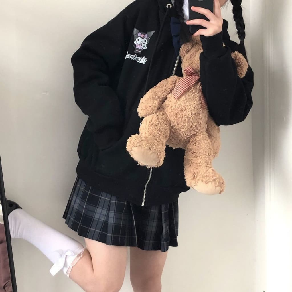 เสื้อกันหนาว คลุมแขนยาว มีฮู้ด มีซิป ผ้าสำลี เนื้อผ้านิ่ม ลายการ์ตูน น่ารัก สไตส์วัยรุ่นเกาหลี รูปที่ 5