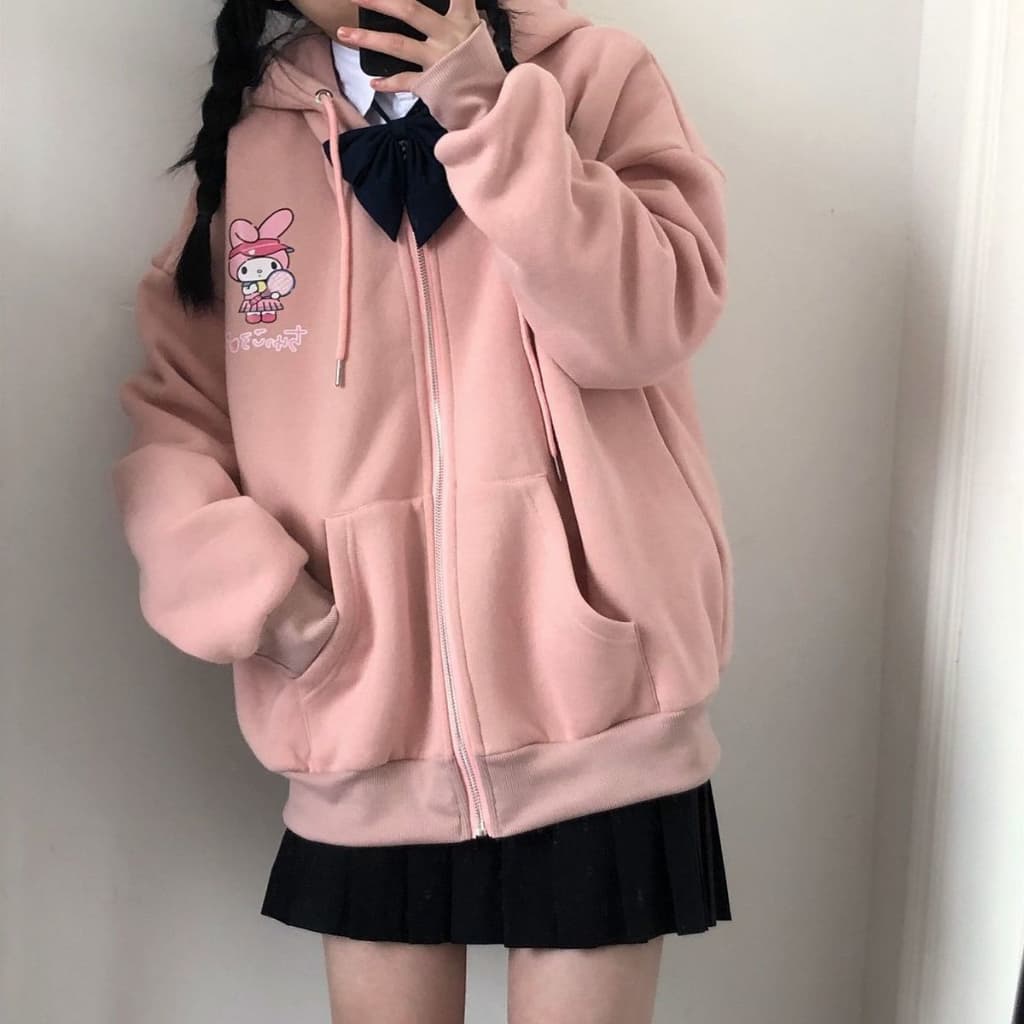 เสื้อกันหนาว คลุมแขนยาว มีฮู้ด มีซิป ผ้าสำลี เนื้อผ้านิ่ม ลายการ์ตูน น่ารัก สไตส์วัยรุ่นเกาหลี รูปที่ 8
