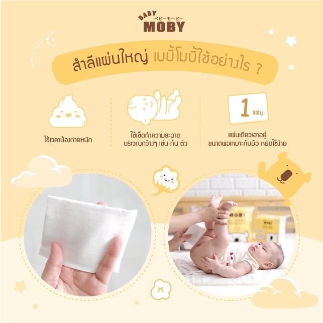 Moby- แพค 4 ห่อ สำลีแผ่นใหญ่พิเศษขนาด 3*4 นิ้ว ล็อตใหม่ 150 กรัม/ห่อ รูปที่ 3