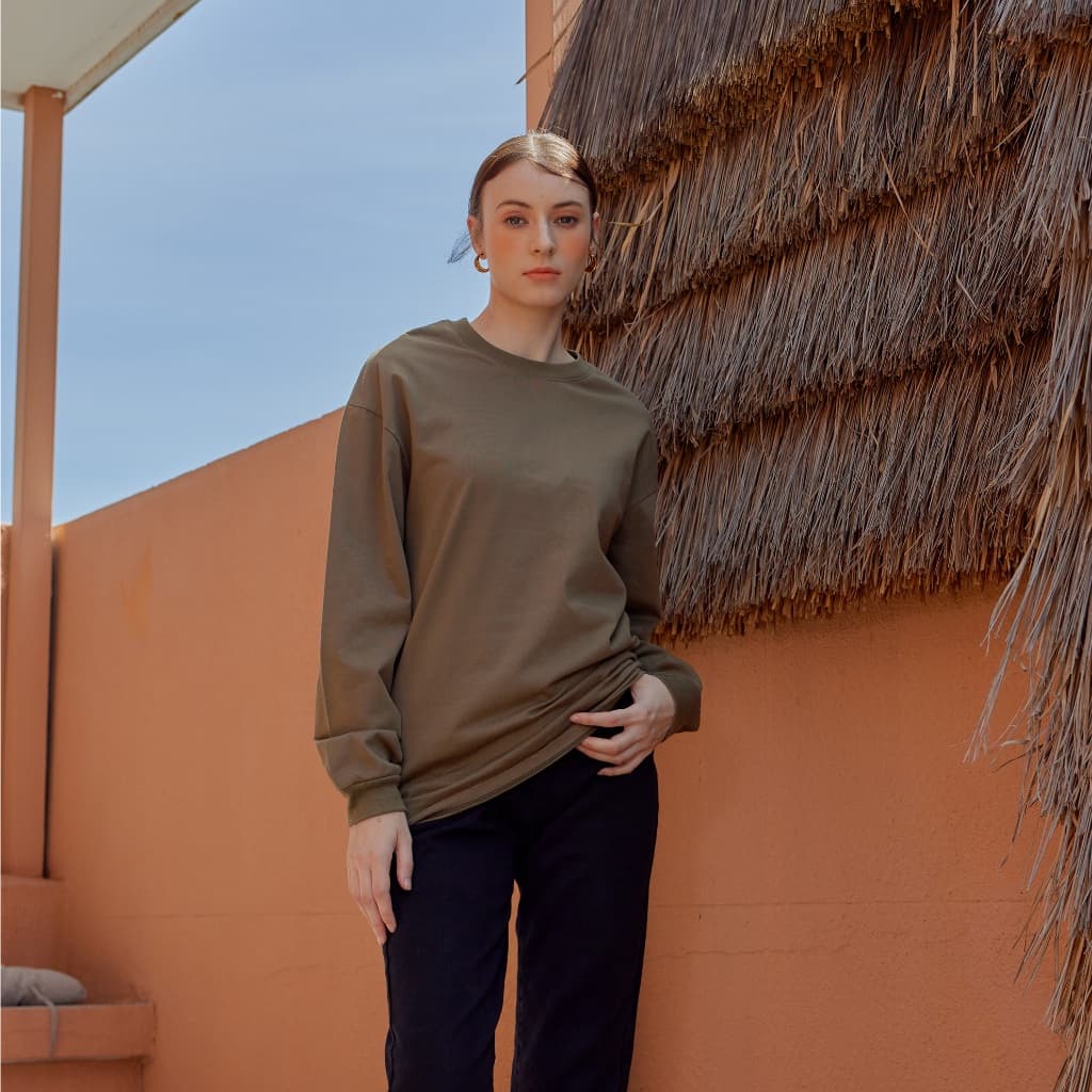 Sweater Oversize แขนยาวโอเวอร์ไซส์ S M L XL ผ้าคอตต้อนเนื้อดีไม่หดไม่ย้วย รูปที่ 3