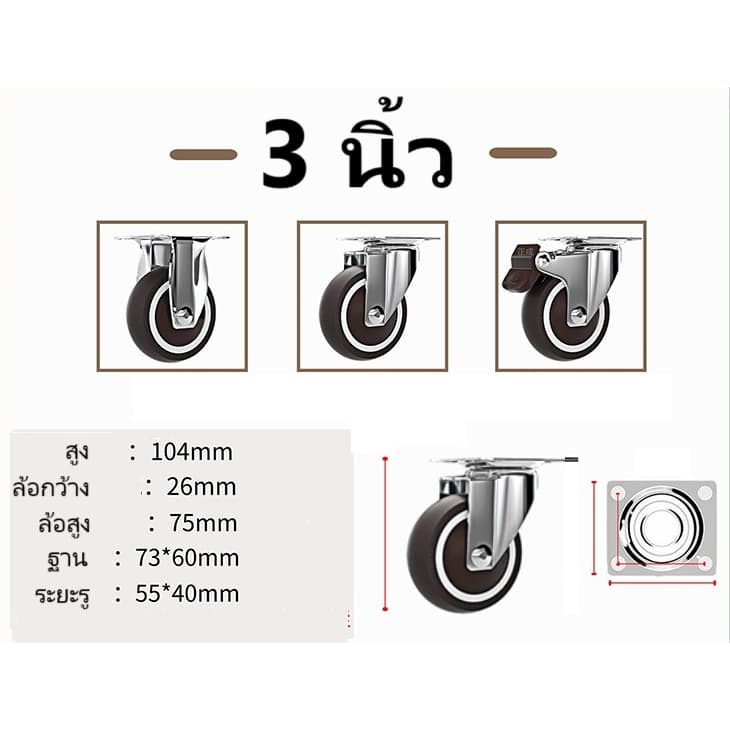 ล้อรถเข็น ยางTPR สำหรับเฟอนิเจอร์ โพลียูรีเทน ล้อเป็นแบบหมุนได้ ขนาด 2" สินค้า จากไทย รูปที่ 8