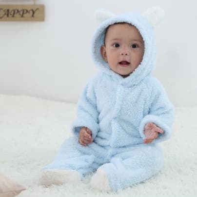 Babyonline 2F1-2G1 ชุดบอดี้สูทขายาวมีหมวกสำหรับเด็กแรกเกิดลายหมีขนสัตว์ อบอุ่น นิ่ม รูปที่ 3