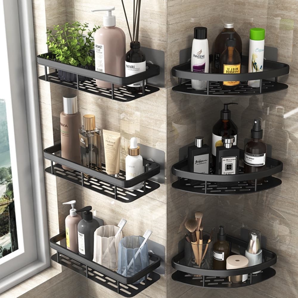 ที่วางของ ในห้องน้ำ ที่เก็บของ  เข้ามุม ชั้นอลูมิเนียมติดผนัง ติดตั้งได้2แบบ ดีไซน์สวย ทำให้ห้องน้ำเป็นระเบียบ
