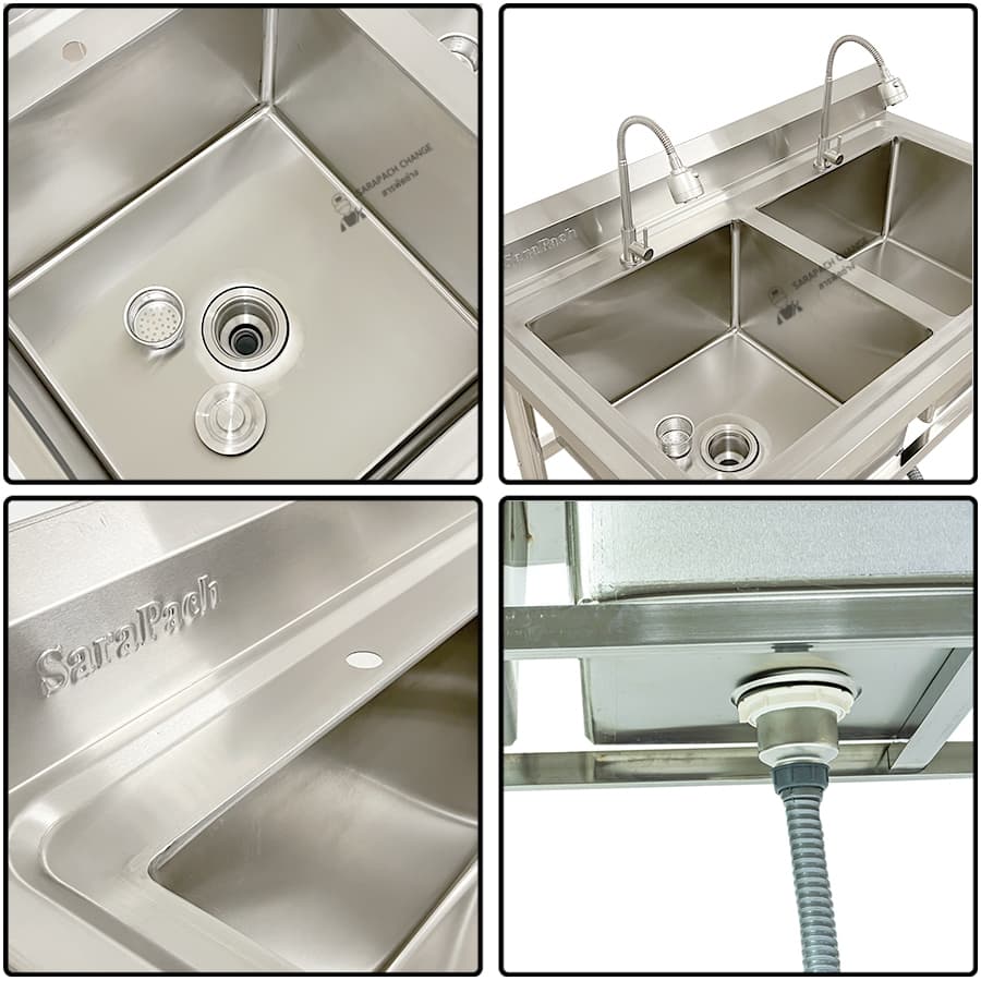 อ่างล้างจาน 2 หลุม 120x60x80 เกรด304 หลุมลึก30ซม ซิงค์ 2 หลุม Double Bowl Sink SK120-60-ST237S รูปที่ 6