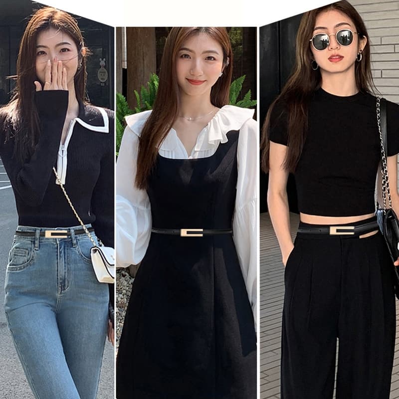 2024 ใหม่ เข็มขัดหนังนิ่ม ลูกบาศก์เล็ก คุณภาพสูง ขอบบาง ความนิยม พระคุณ เครื่องประดับแฟชั่น มี 40 รุ่น รูปที่ 2