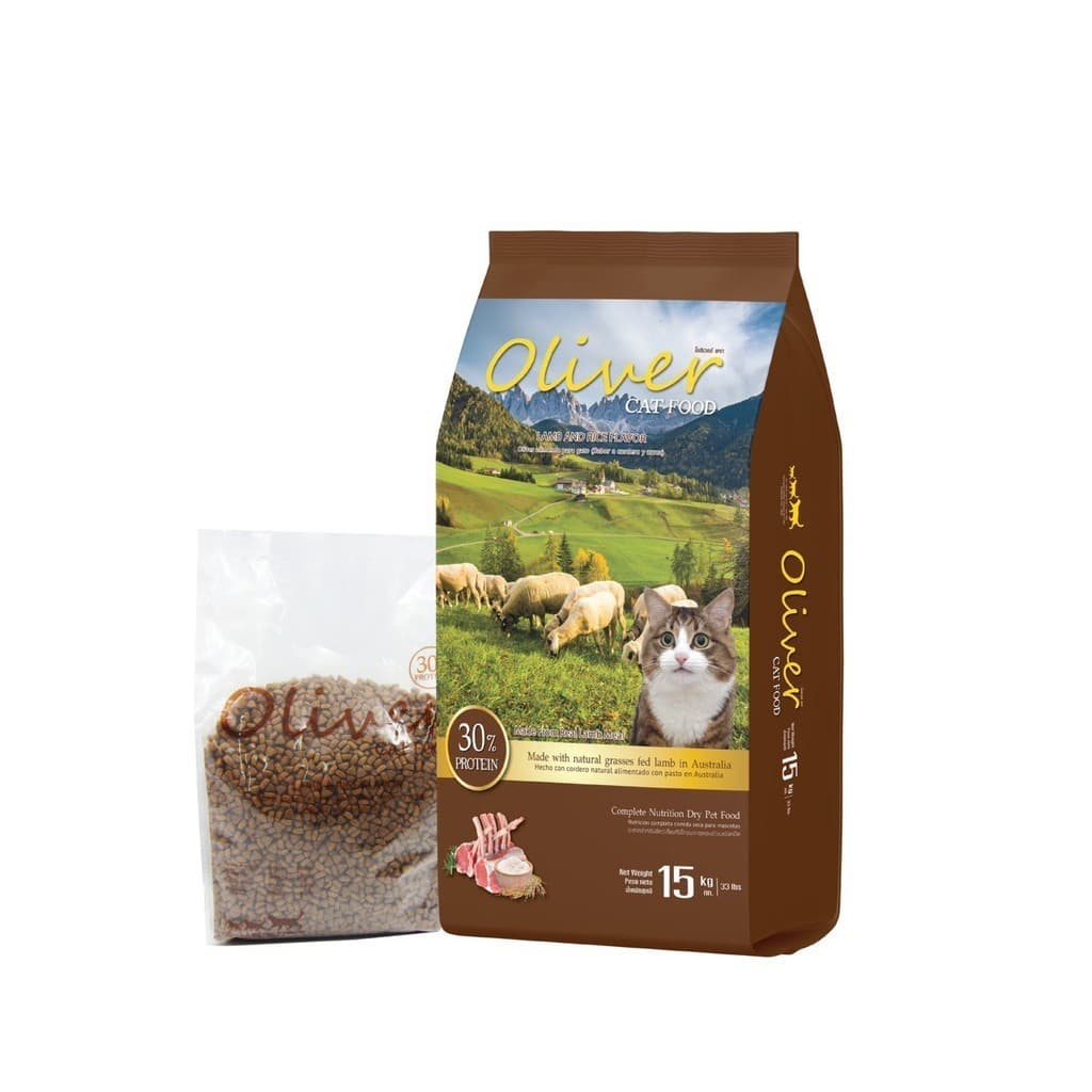 Oliver Cat Food อาหารเม็ดแมว โอลิเวอร์ แคท รสแกะ ข้าว รสแซลมอน ด้านในมีถุงแบ่ง รูปที่ 4