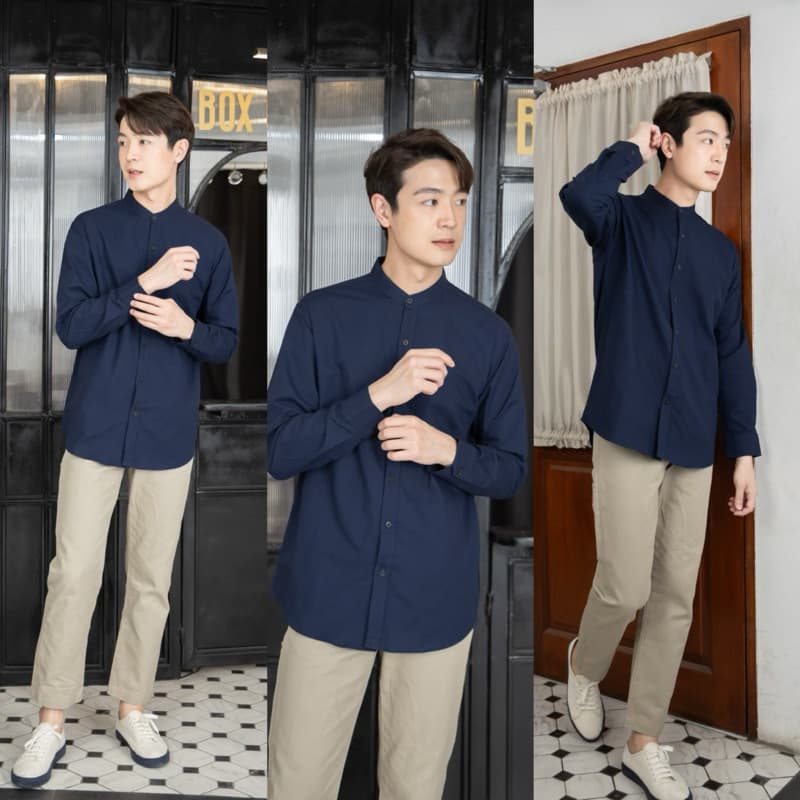 เสื้อเชิ้ตแขนยาว เสื้อเชิ้ตคอจีน ผ้าOXFORDS หลากสี ผ้าดี ใส่สบาย คุณภาพผ้า100% รูปที่ 2