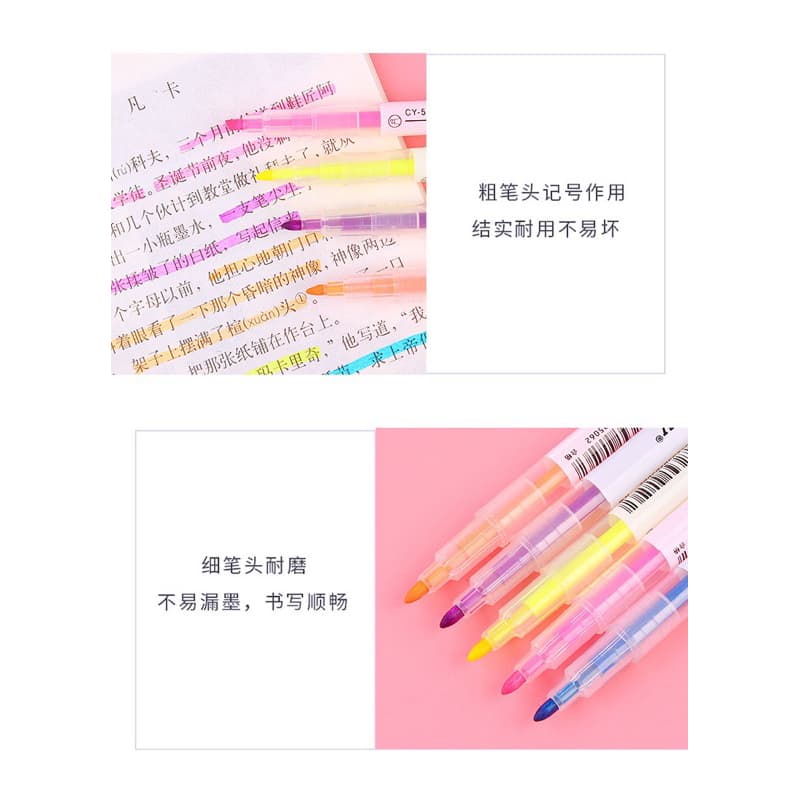 ในไทยปากกาไฮไลท์ 6 สี มี 2 หัว ปากกาเน้นข้อความ รูปที่ 3