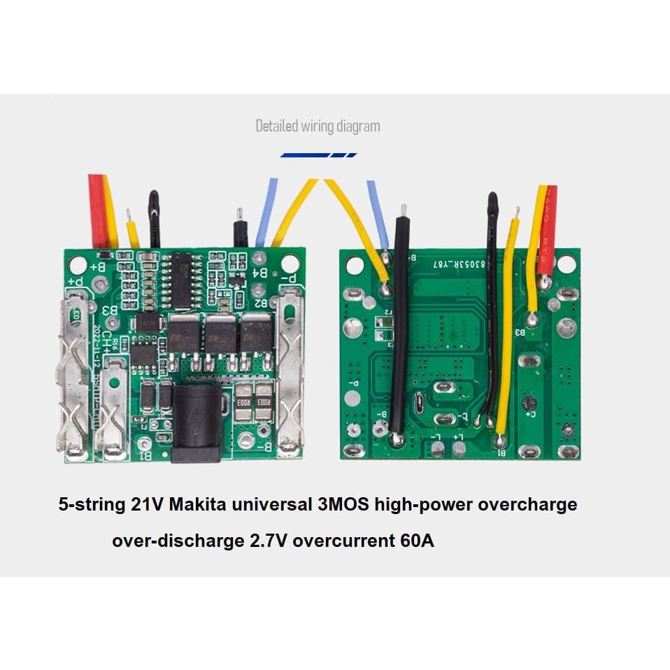 BMS 60A 3MOS บอร์ดชาร์จแบตเตอรี่,แผงวงจรป้องกันสูงสุด5S 18V - 21V รูปที่ 1