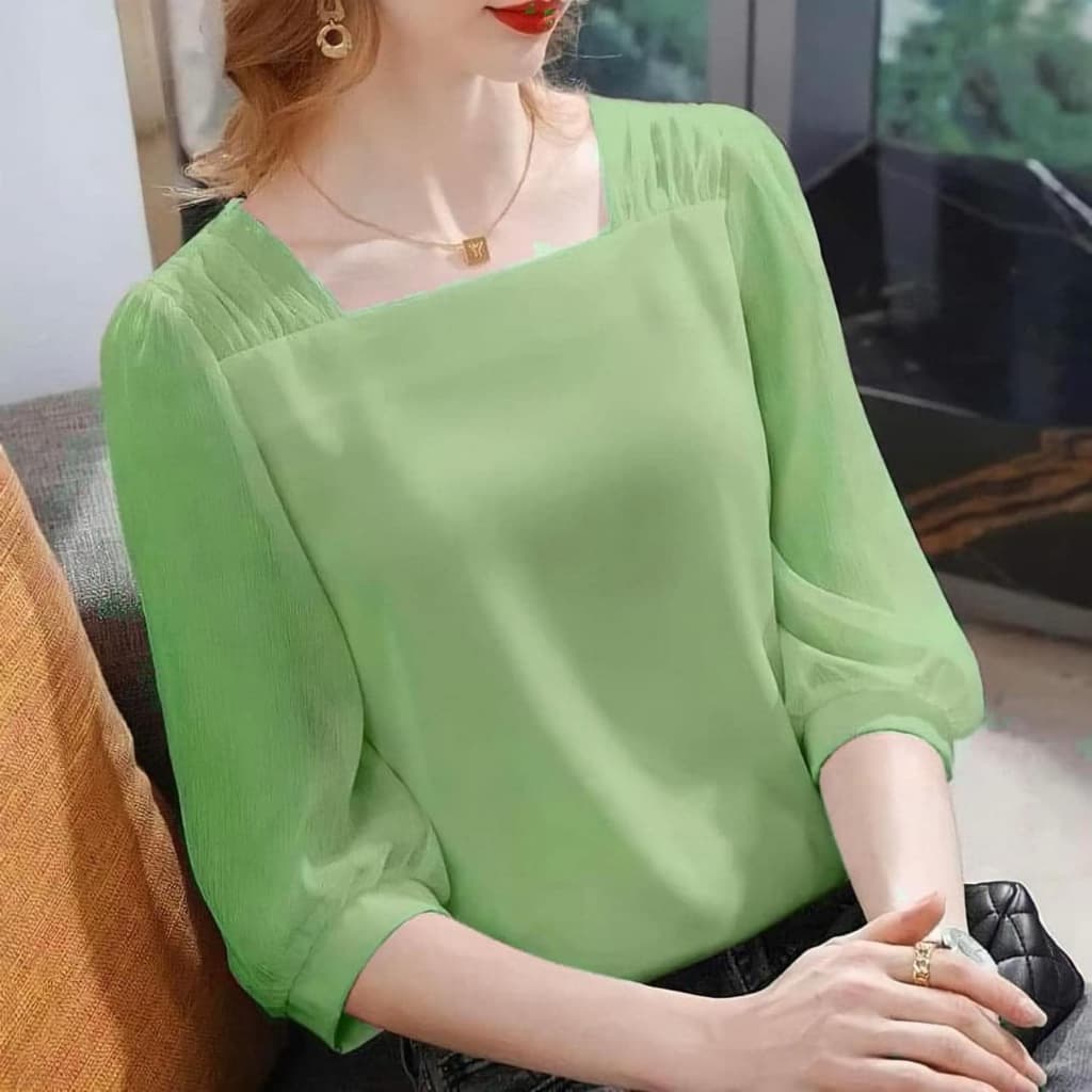เสื้อชีฟองคอเหลี่ยม ผ้าใส่สบาย รูปที่ 7