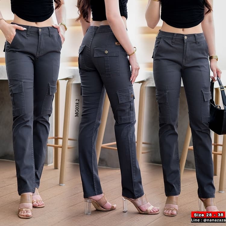 NANAZAZA - MG038 กระบอกเล็กยืด คาร์โก้สไตล์ กระเป๋ากล่อง 100% COTTON DENIM รูปที่ 2
