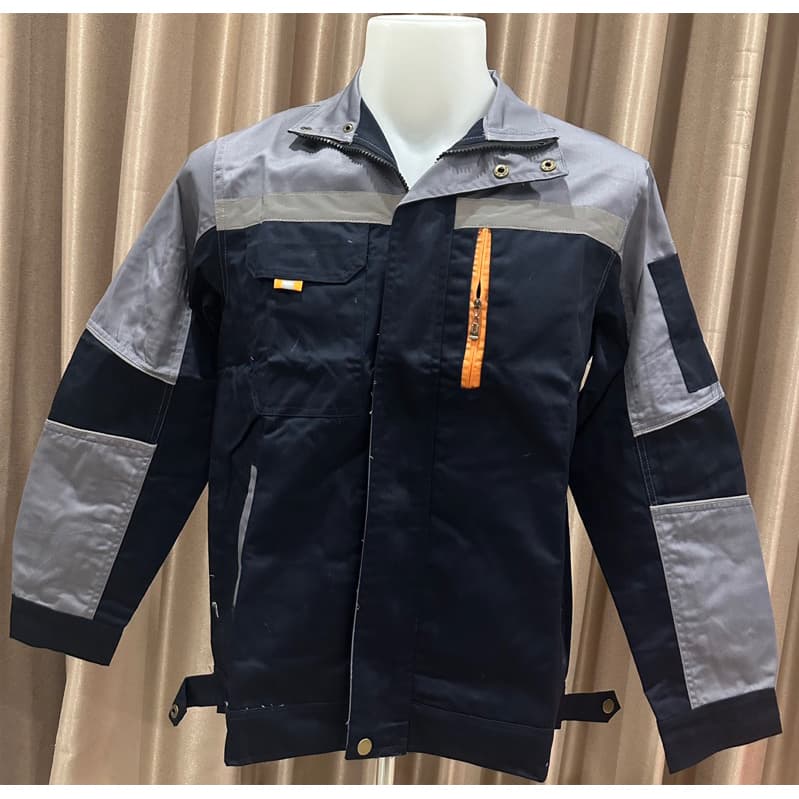 เสื้อช็อปช่างแขนยาวผ้าโพลีเอสเตอร์ผสมฝ้ายกันสะเก็ดไฟได้ 20%เป็นงานกระดุมทองมีแถบสะท้อนแสง รุ่นซิปหน้า รูปที่ 8