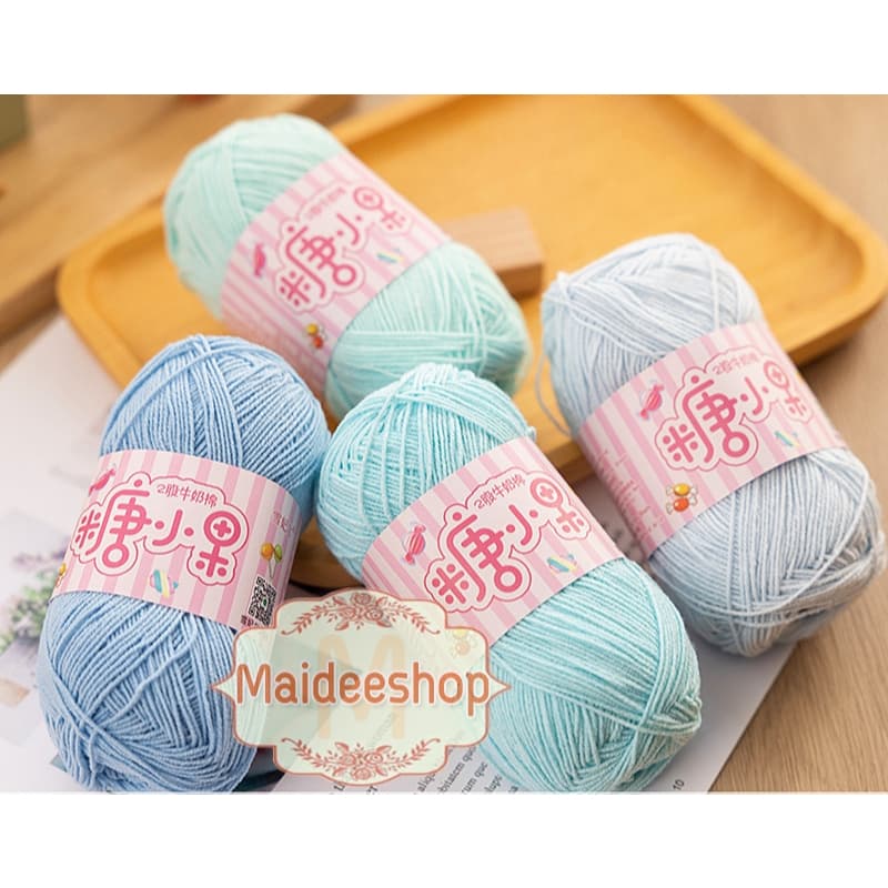 ไหมพรมคอตตอน+อะคริลิค 2Ply เกรดพรีเมี่ยม ไหมพรมเส้นเล็ก 1.3-1.5 mm. น้ำหนัก 40กรัม ไหมมีความนิ่ม นุ่ม ไม่ขึ้นขนค่ะ รูปที่ 5
