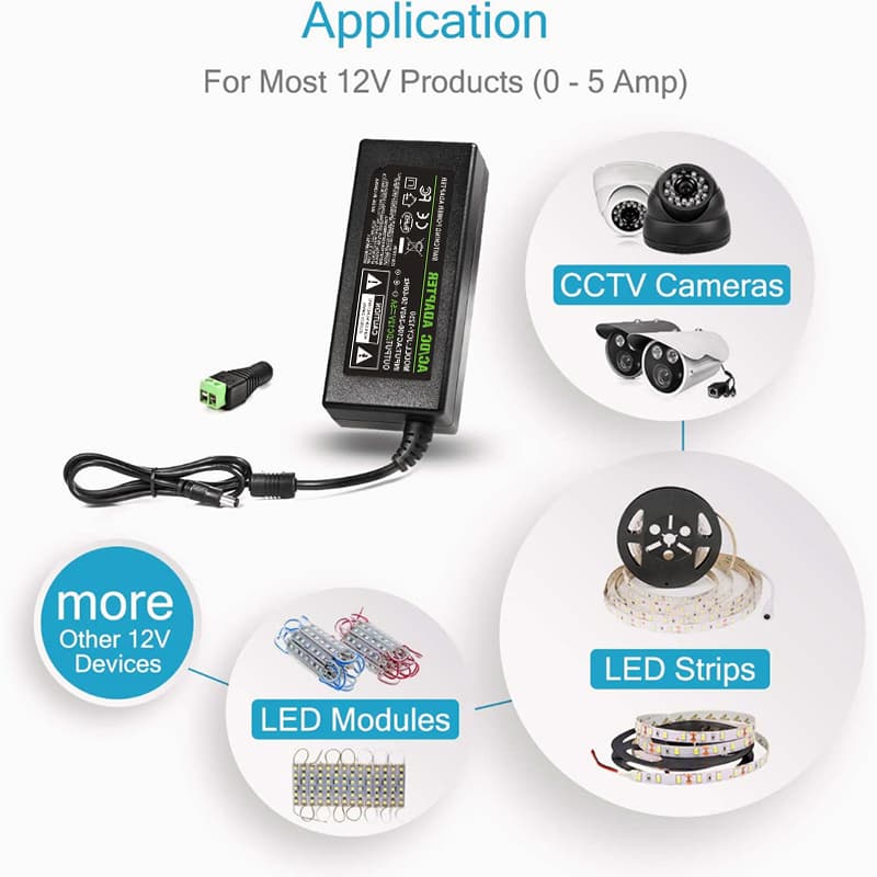 อะแดปเตอร์ 12โวล์ท5แอมป์ AC / DC Adapter 12V 5A หม้อแปลง อะแดปเตอร์จ่ายไฟฟ้า สายยาว 1 เมตร ขนาด5.5mm*2.5mm รูปที่ 2