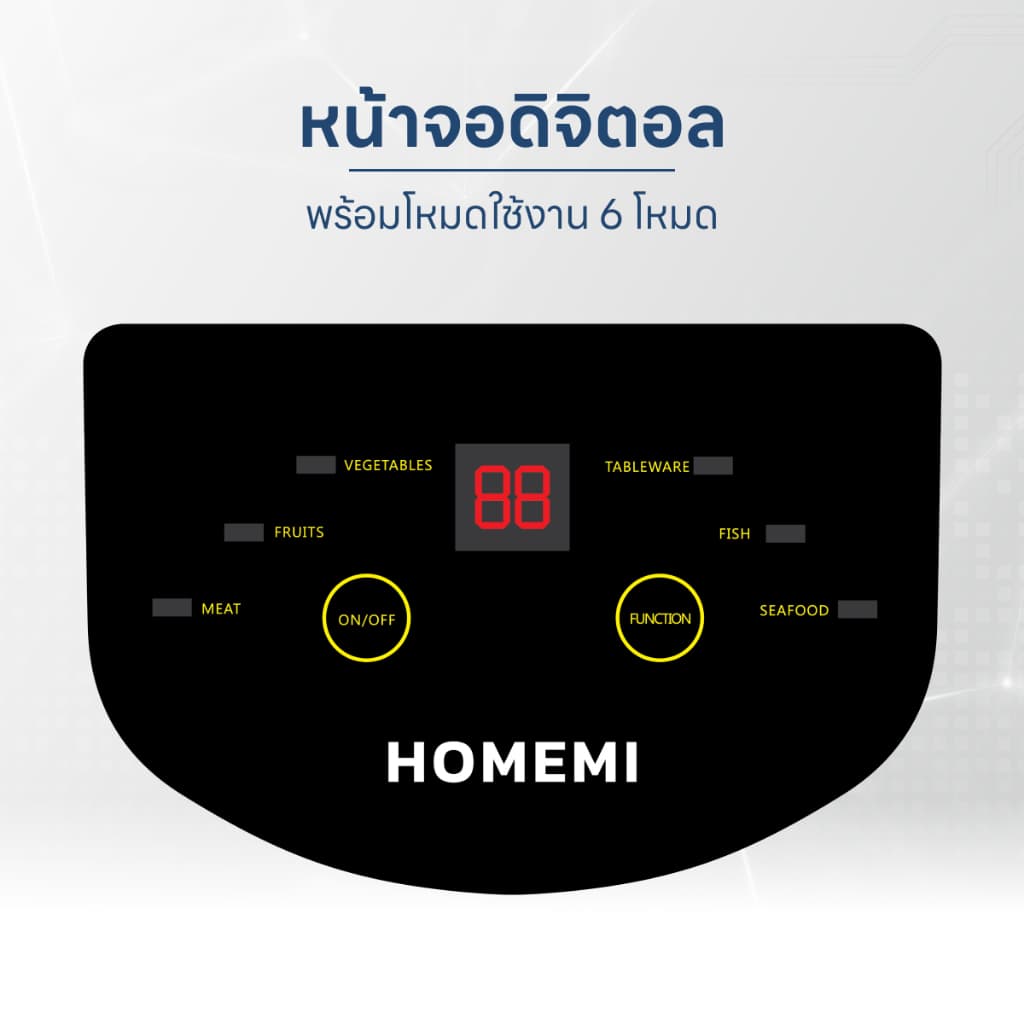 Homemi เครื่องล้างผักระบบโอโซน Vegetable Purifier Pro หน้าจอดิจิตอล โหมด ล้างผัก ล้างเนื้อ รูปที่ 4
