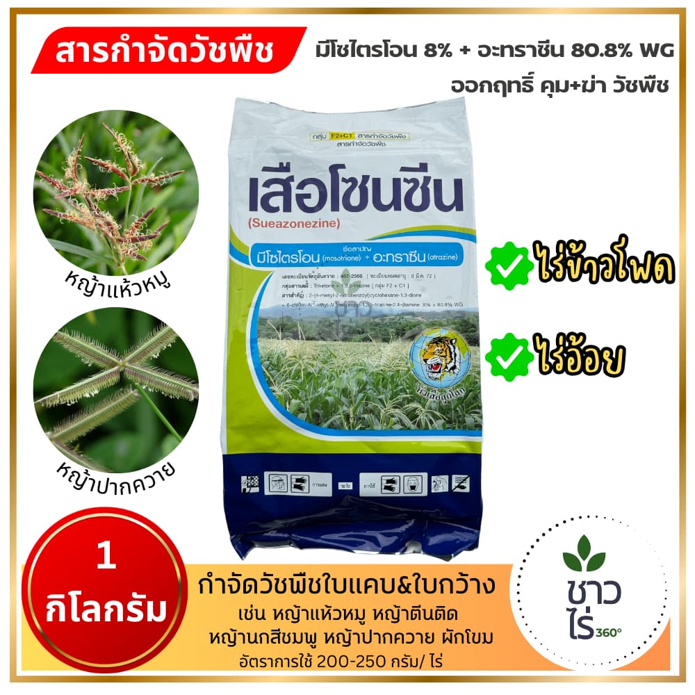 เสือโซนซีน 1 กก. หัวเสือลูกโลก มีโซไตรโอน+อะทราซีน สูตรเม็ดแรงกว่า3เท่า คุมฆ่าวัชพืชใบแคบใบกว้าง ฉีดสาดไร่อ้อยข้าวโพดได้ รูปที่ 1