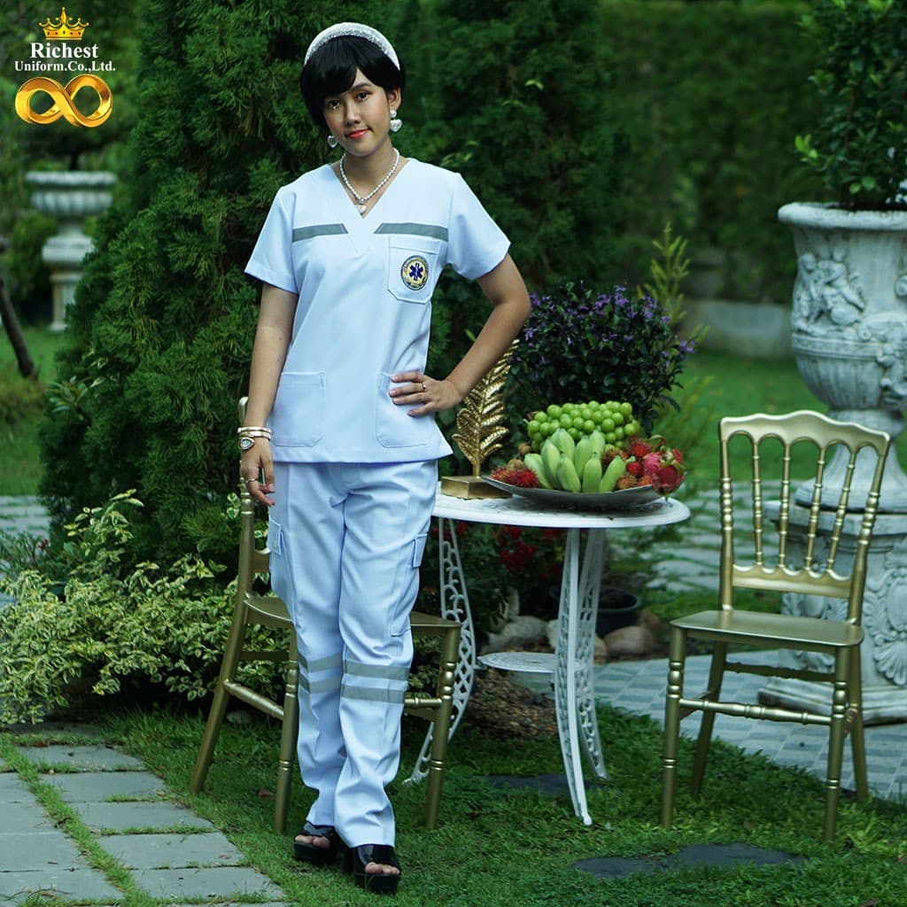 กางเกง EMS สีขาว ผ้าวาเลนติโน่ เกรดพรีเมี่ยม กางเกงกู้ภัย กางกงช่าง ER Medical Scrub รูปที่ 8