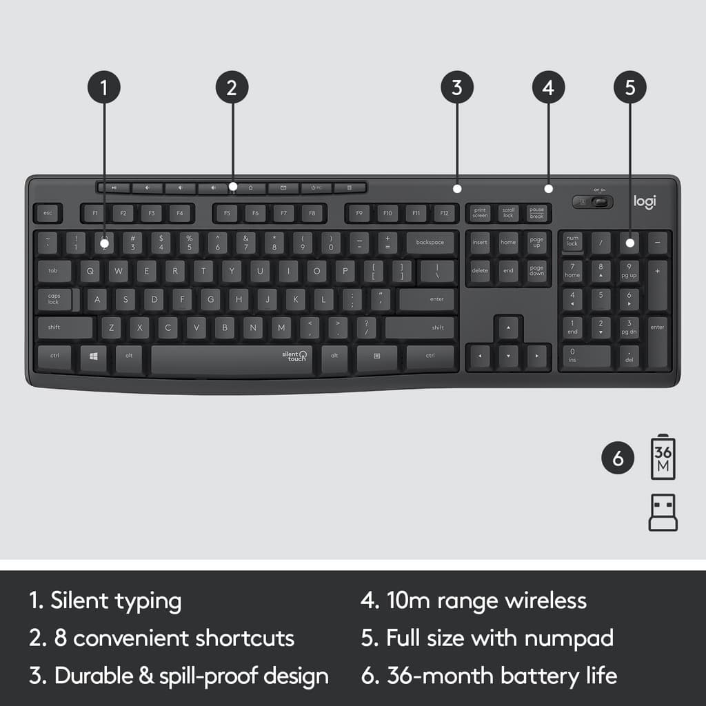 Logitech MK295 Combo Wireless Mouse and Keyboard SilentTouch - คีย์ Th / Eng รูปที่ 8