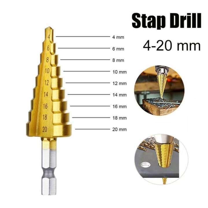 ดอกสว่าน ชุดดอกเจดีย์ ดอกเจดีย์ ทรงเจดีย์ เคลือบไททาเนี่ยม เจาะรู ขยายรู Step Drill 4-12mm / 4-20mm / 4-32mm รูปที่ 8