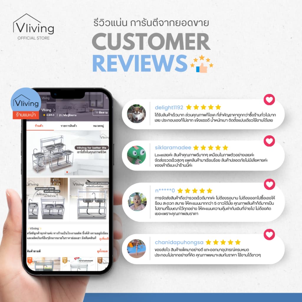 Vliving ซิ้งค์ล้างจาน อ่างล้างจาน สแตนเลส 2หลุม 3ชั้น มีบน รูปที่ 7