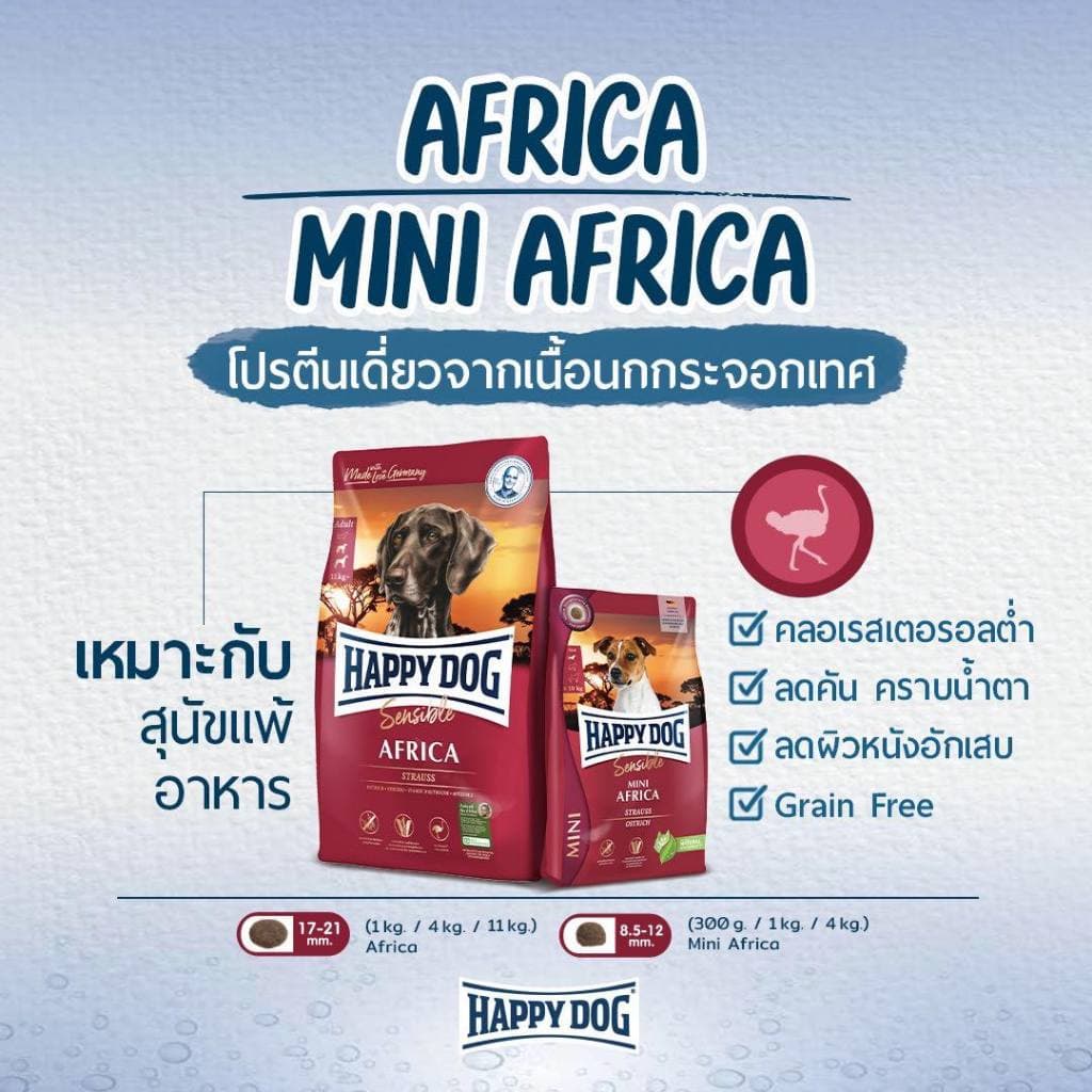 HAPPY DOG Mini Africa อาหารสุนัขโตพันธุ์เล็ก สูตรปราศจากธัญพืช เนื้อนกกระจอกเทศ 4 Kg รูปที่ 2