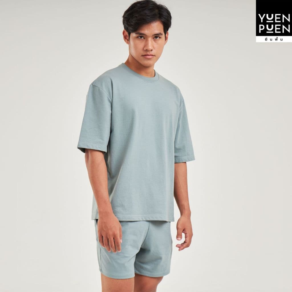 YuenPuen เสื้อยืด Oversize สีมัทฉะ ยืนพื้น ไม่ยืด ไม่ย้วย ไม่ต้องรีด ผ้าเกร็ดปลา เสื้อโอเวอร์ไซส์ รูปที่ 3