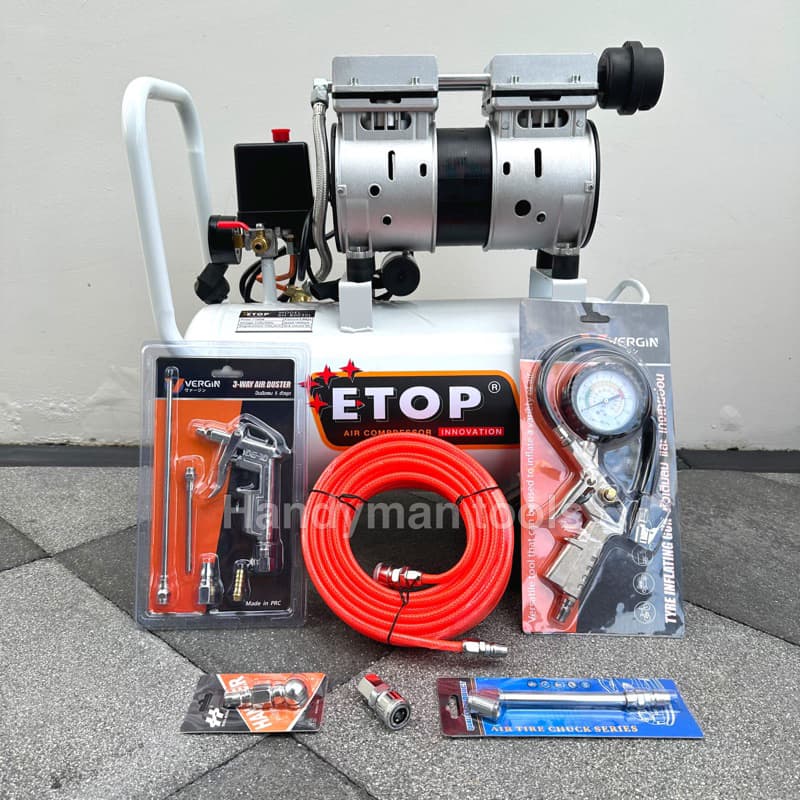 ETOP ปั๊มลม ถังลม ปั๊มลมโรตารี่ ปั๊มลมออยฟรี ขนาด 30 ลิตร กำลัง 1100W ทองแดงแท้ + อุปกรณ์ 6 อย่าง รูปที่ 1