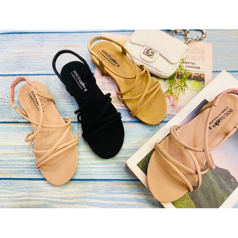 รองเท้ารัดส้น สีดำ กากี ชมพู หน้าใขว้ 2ใขว้ แบรนด์Innus รูปที่ 1