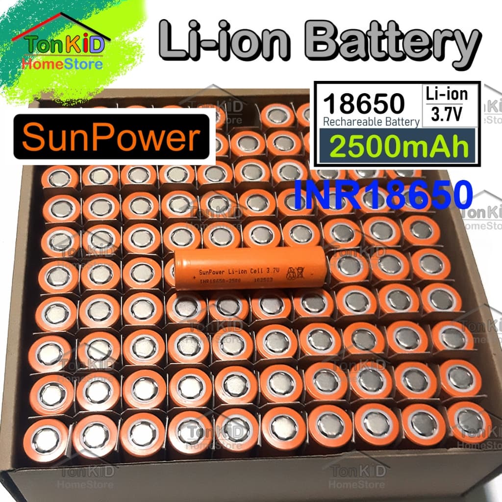 ถ่านชาร์จกำลังสูง Li-ion 3.7V 18650 ยี่ห้อ SunPower INR18650 2500mA จ่ายกระแสสูงถึง 25Aหรือ10C สำหรับสว่านไร้สาย รูปที่ 1