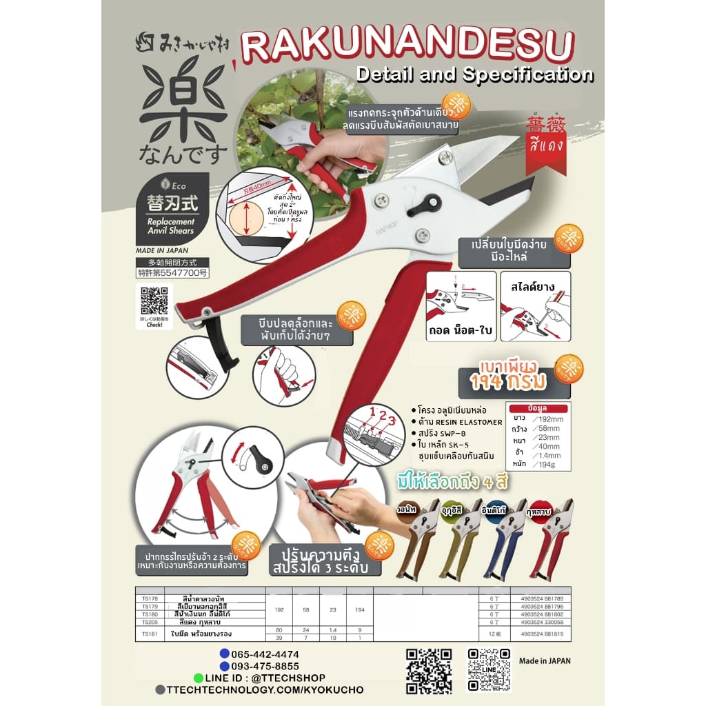 กรรไกรตัดแต่งกิ่ง Razorsaw แท้ Rakunandesu Pruning shearsน้ำหนักเบากดง่ายไม่เจ็บ รูปที่ 9