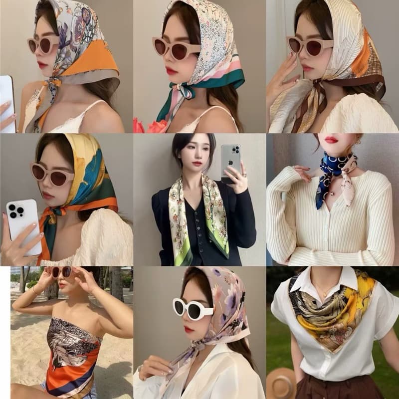 ผ้ามัดผมเกาหลี ผ้าพันคอ ผ้าไหมซาติน 70x70ซม รูปที่ 2