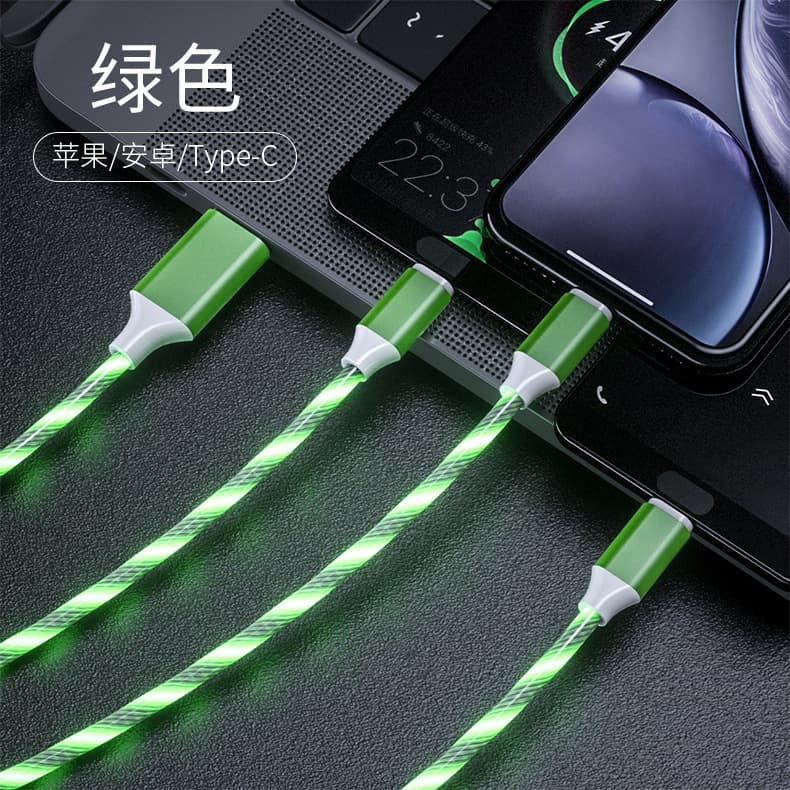 สายชาร์จ 3in1 สายเคเบิล 3-in-1 มีไฟเรืองแสง USB to Type C สายชาร์จไอโฟน สายชาร์จแอนดรอยด์ ชาร์จเร็ว แท้ สำหรับทุกรุ่น รูปที่ 3
