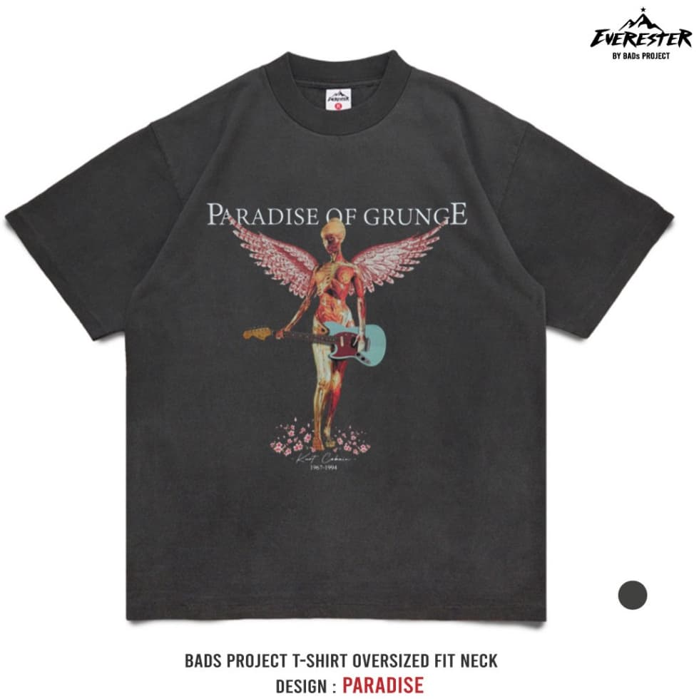 EVERESTER เสื้อคอฟิต อก 42"- 52" ฟอก เฟดเทาดำ Heavy Cotton 100% Oversize รุ่น Paradise ฟอกเทาดำ FED รูปที่ 1