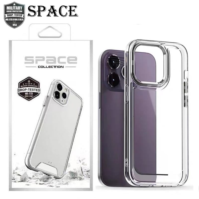 SPACE เคสใสกันกระแทก ไม่เหลือง ปุ่มสีเงิน ใช้สำหรับ iPhone 15 14 13 12 11 Pro Max Promax 7plus XR SE เคสโทรศัพท์ซิลิโคน รูปที่ 1