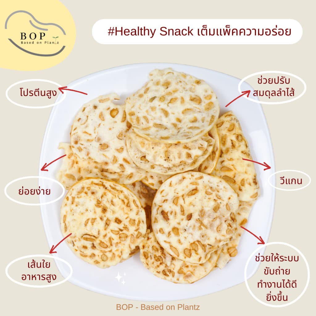 เทมเป้ถั่วเหลืองกรอบ Crispy Soy Tempeh กรอบอร่อย โปรตีนสูง ขนาด 60g. รูปที่ 2