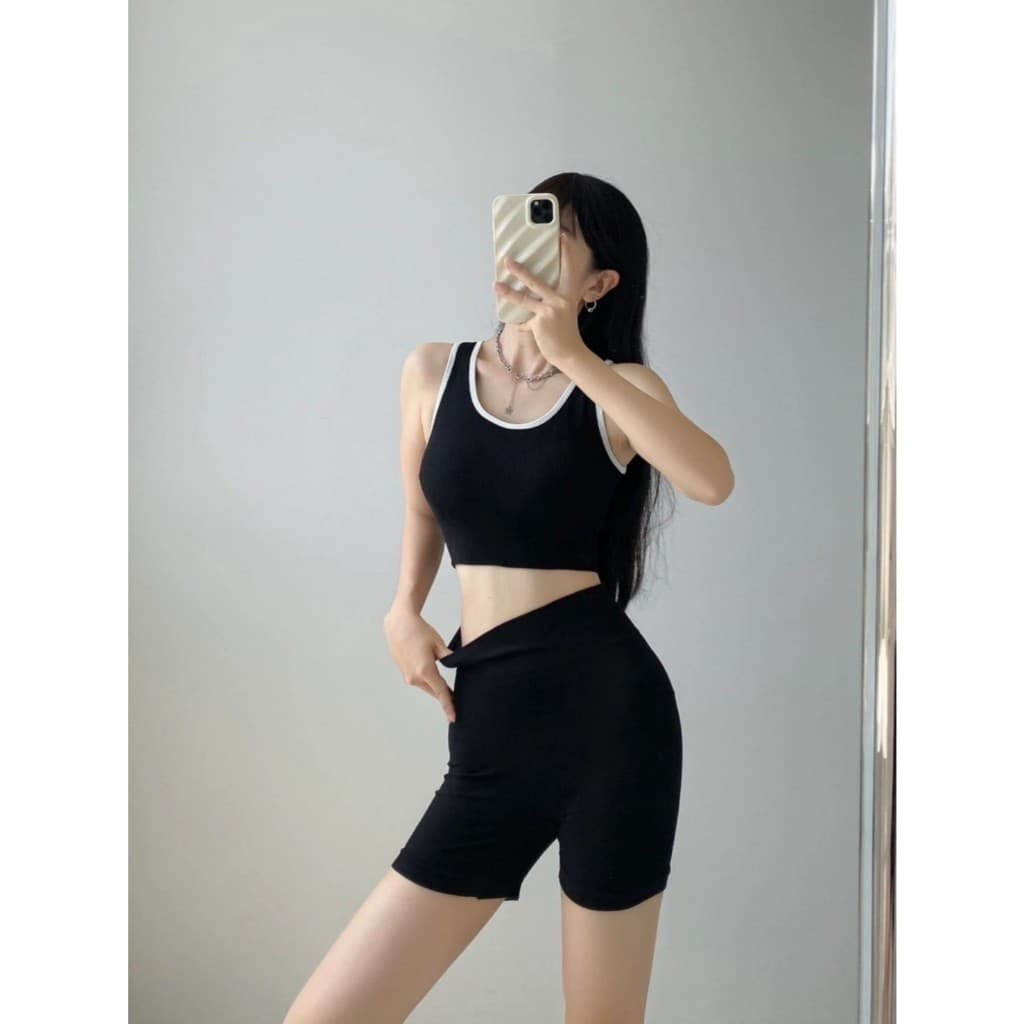 ชุดออกกำลังกายผู้หญิง สปอร์ตบรา ผ้ายืด เสื้อ+กางเกง สปอร์ตบราออกกำลังกาย MJ binbinzhao รูปที่ 6
