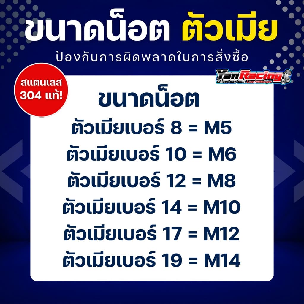 ตัวเมีย "กลึงมือ" เบอร์ 10,12,14,17,19 มีให้เลือก 4 สี สแตนเลส 304 แท้ ราคาต่อ1ตัว!! รูปที่ 8